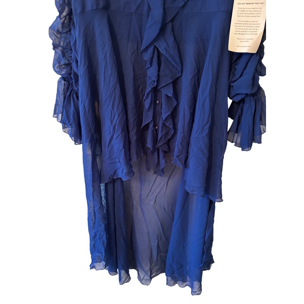 Ashro Womens Cobalt Blue Ruffled Long Sleeve Sheer Layered Dress - Picture 5 of 8